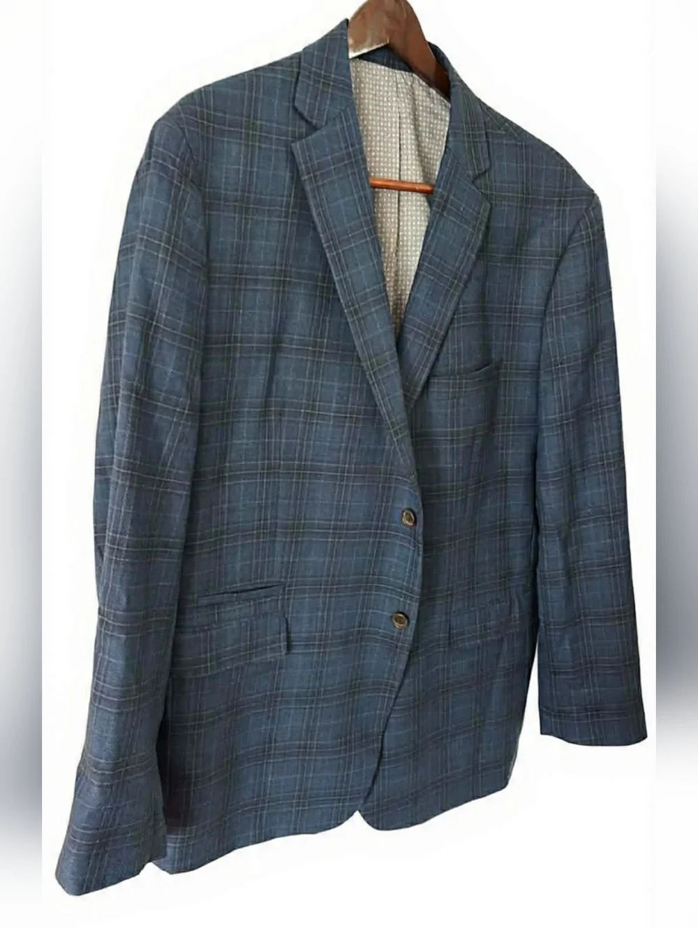 Johnston & Murphy Navy Blue Plaid Sport Coat Wool
